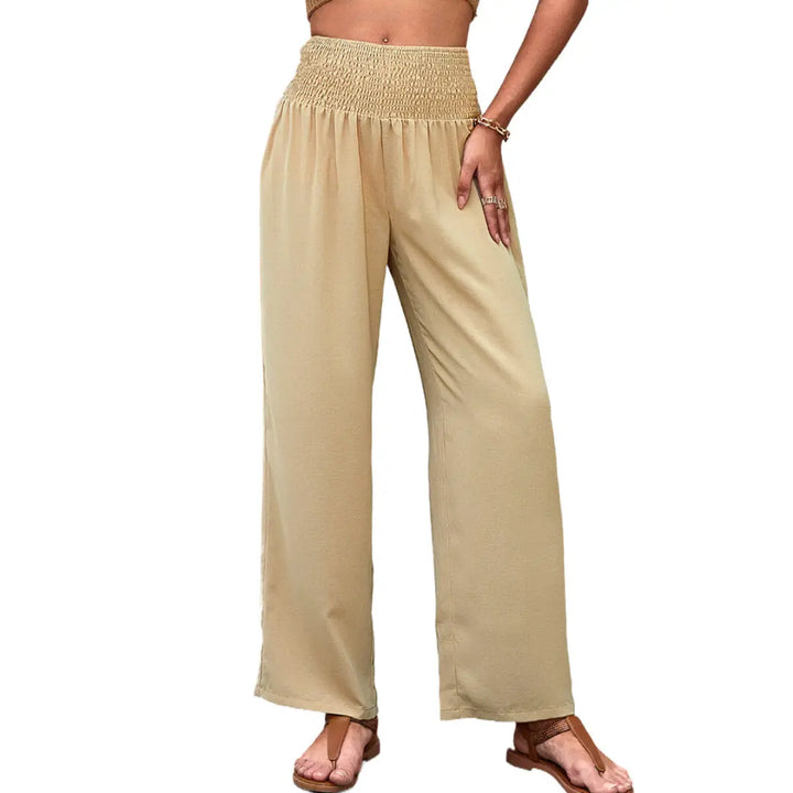 Women Smocked Waist Wide Leg Pants LionStyle Lion Style