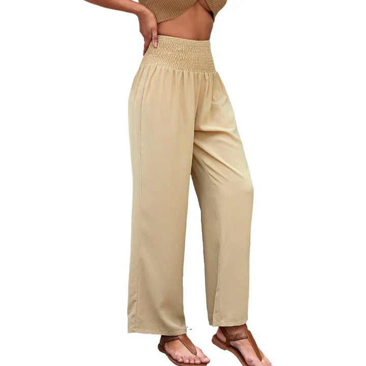 Women Smocked Waist Wide Leg Pants LionStyle Lion Style