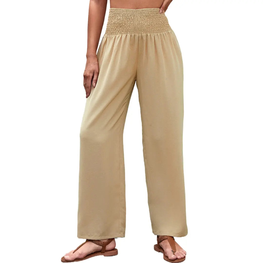 Women Smocked Waist Wide Leg Pants LionStyle Lion Style
