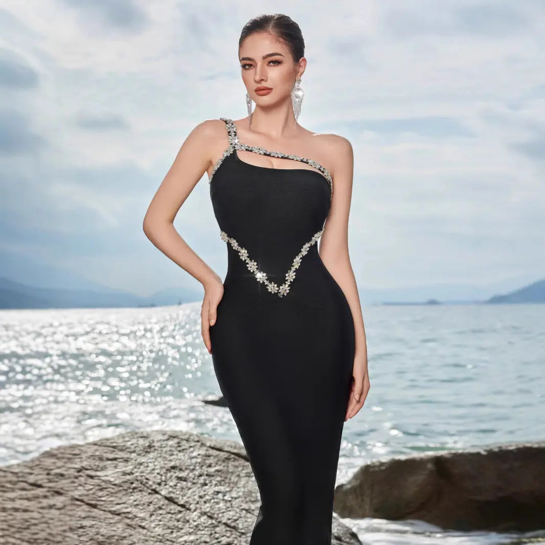 Women Sophisticated Crystal Maxi Dress LionStyle Lion Style