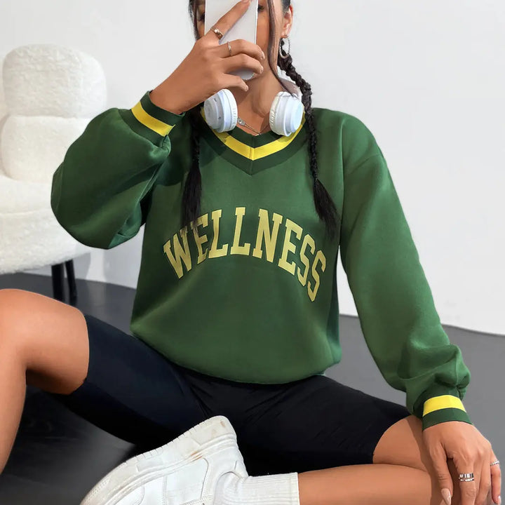 Women Sporty V-Neck Sweatshirt LionStyle Lion Style