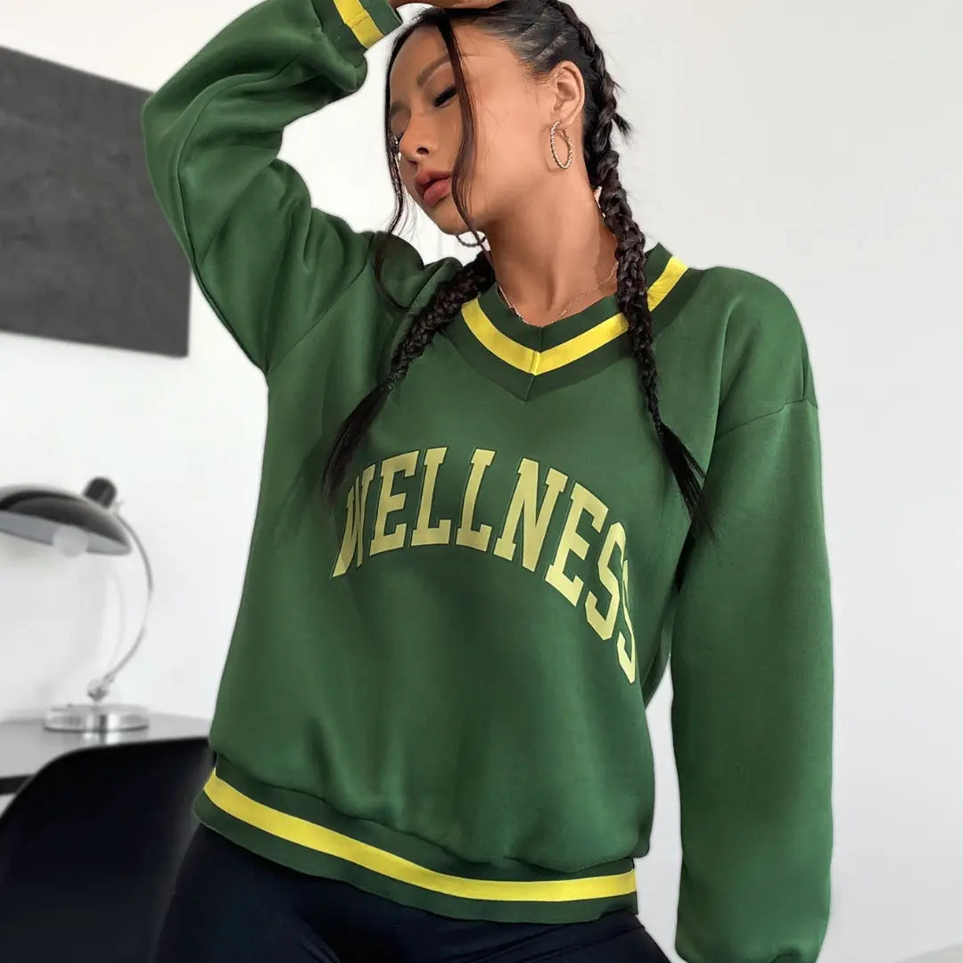 Women Sporty V-Neck Sweatshirt LionStyle Lion Style