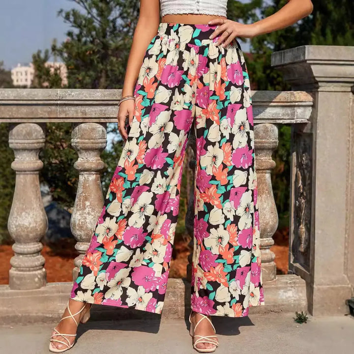 Women Tropical Floral Wide Leg Pants LionStyle Lion Style