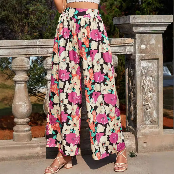 Women Tropical Floral Wide Leg Pants LionStyle Lion Style