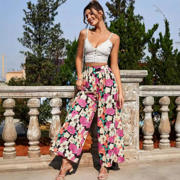 Women Tropical Floral Wide Leg Pants LionStyle Lion Style