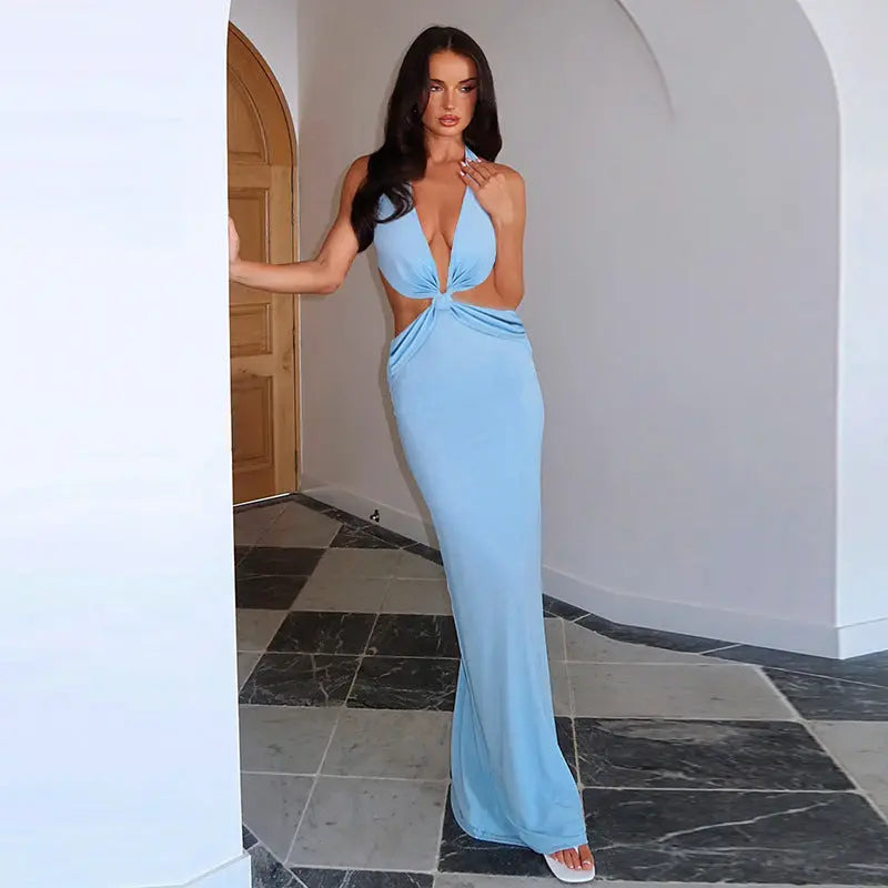 Women Twist Front Bodycon Maxi Dress LionStyle Lion Style