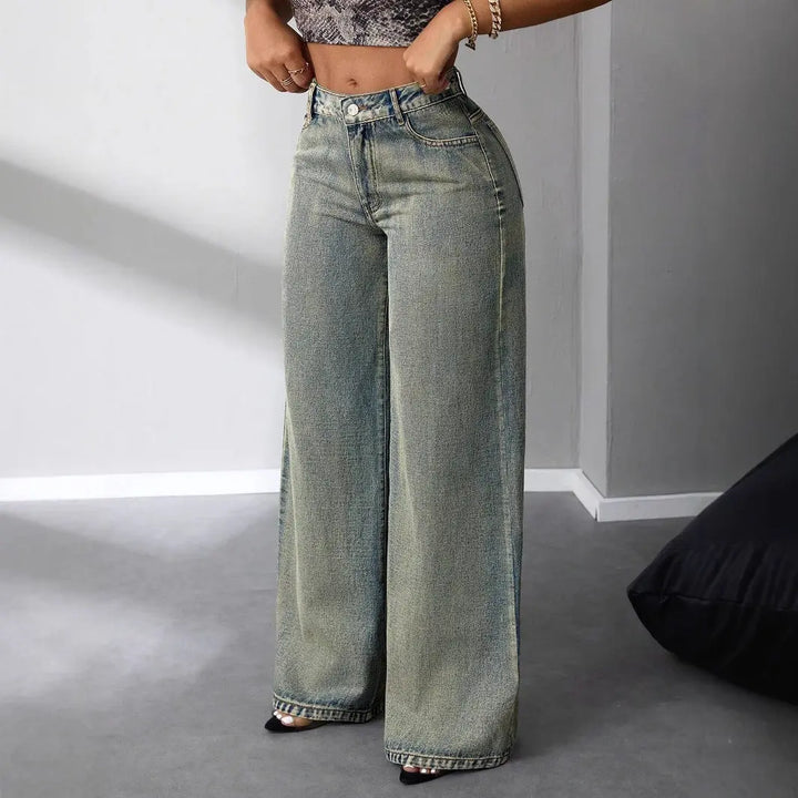 Women Vintage Fade Wide Leg Jeans LionStyle Lion Style