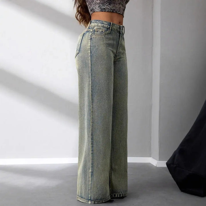 Women Vintage Fade Wide Leg Jeans LionStyle Lion Style