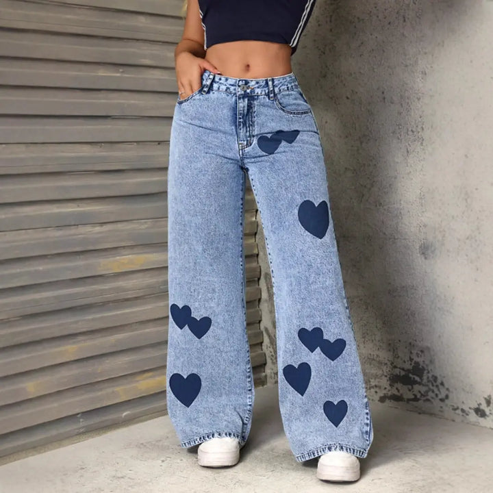 Women Y2K Heart Graphic Denim Jeans LionStyle Lion Style