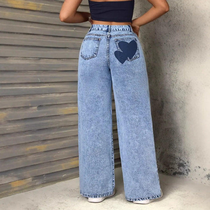 Women Y2K Heart Graphic Denim Jeans LionStyle Lion Style