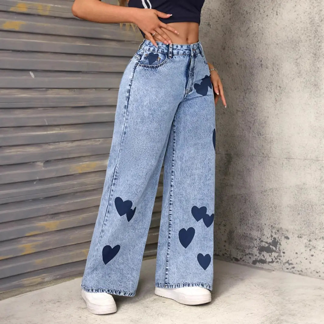 Women Y2K Heart Graphic Denim Jeans LionStyle Lion Style