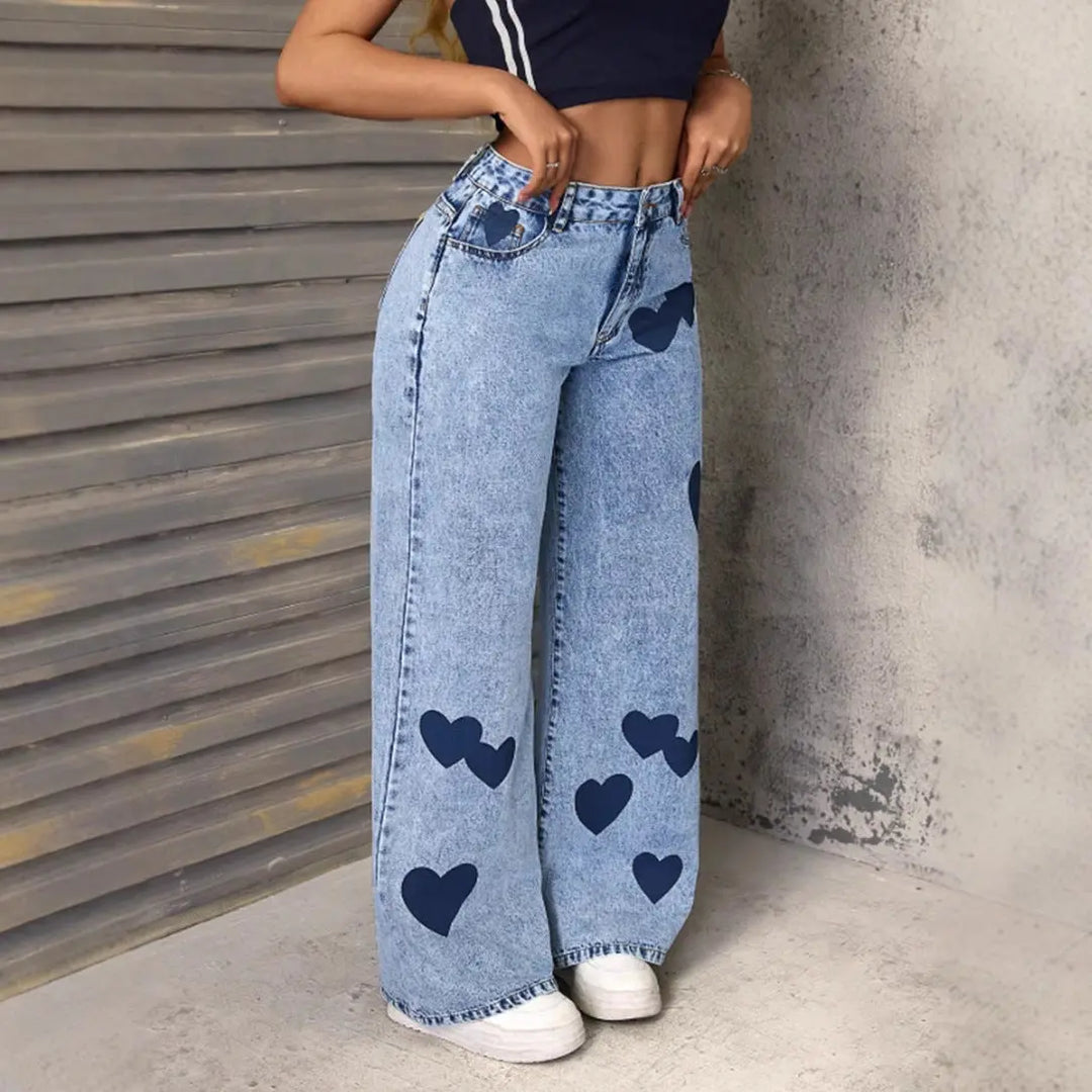 Women Y2K Heart Graphic Denim Jeans LionStyle Lion Style