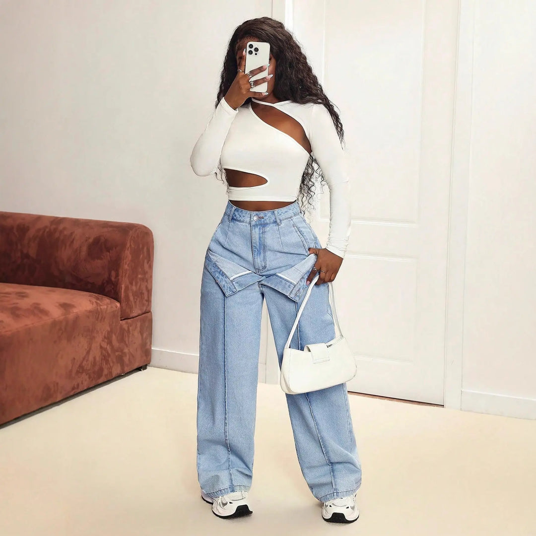 Women Y2K Illusion Waist Denim LionStyle Lion Style