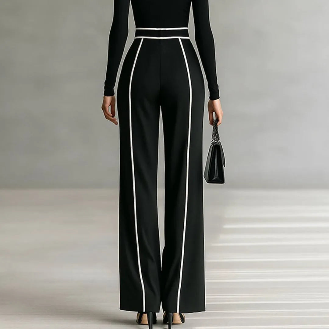 LS | Women’s Contrast-Trim Straight-Leg Trousers