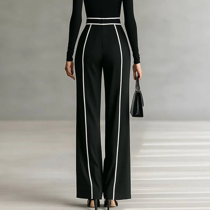 LS | Women’s Contrast-Trim Straight-Leg Trousers