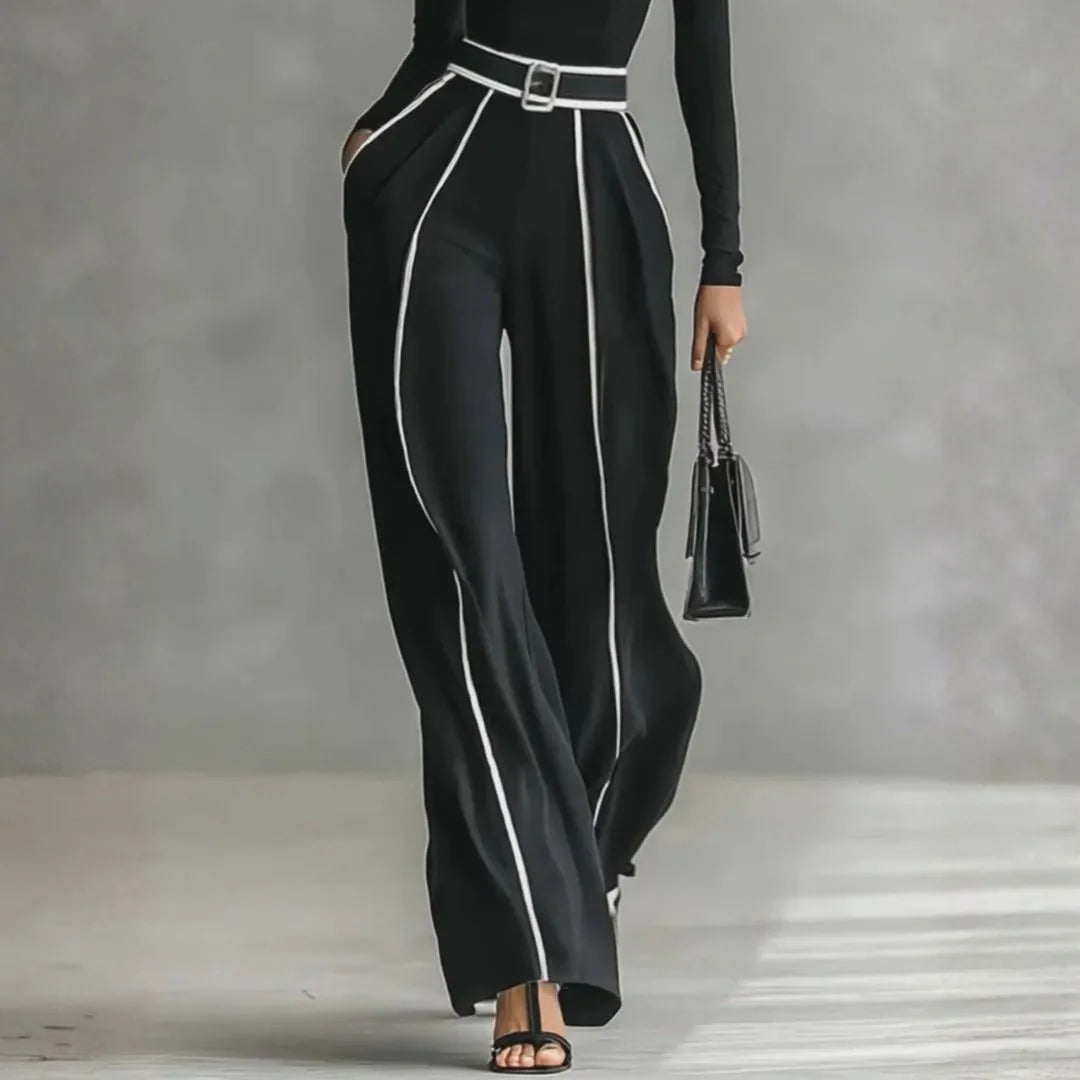 LS | Women’s Contrast-Trim Straight-Leg Trousers