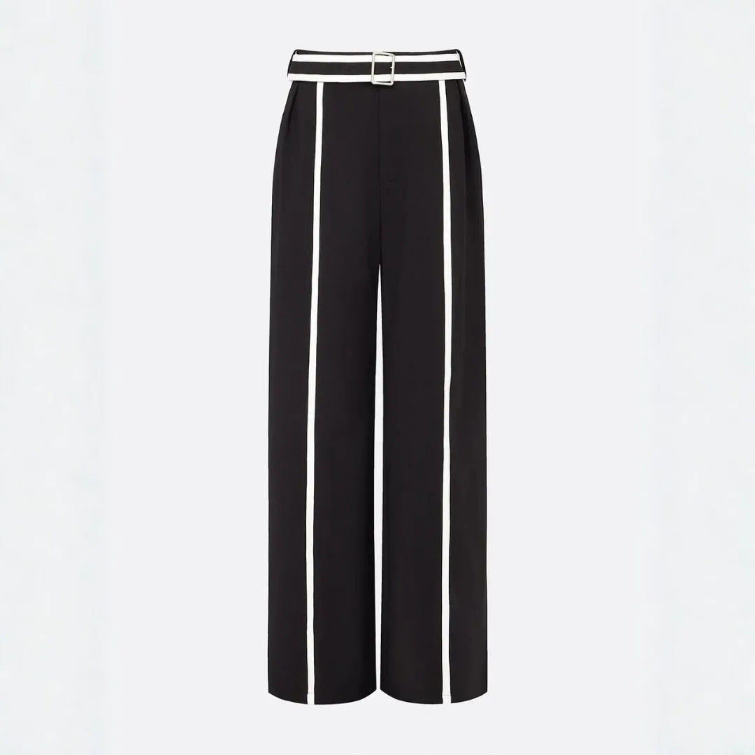 LS | Women’s Contrast-Trim Straight-Leg Trousers