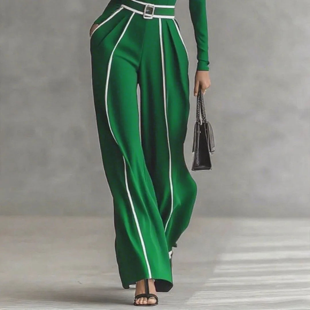 LS | Women’s Contrast-Trim Straight-Leg Trousers