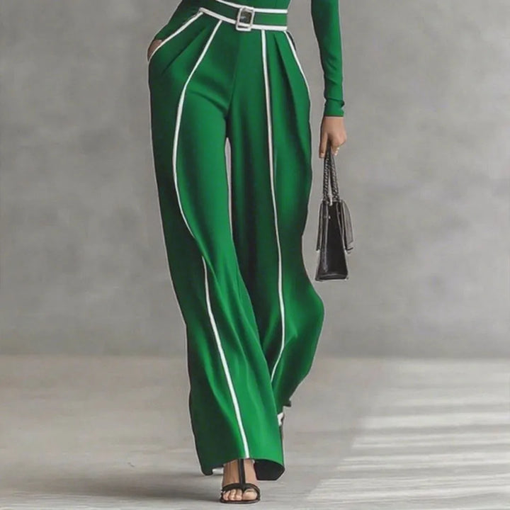 LS | Women’s Contrast-Trim Straight-Leg Trousers