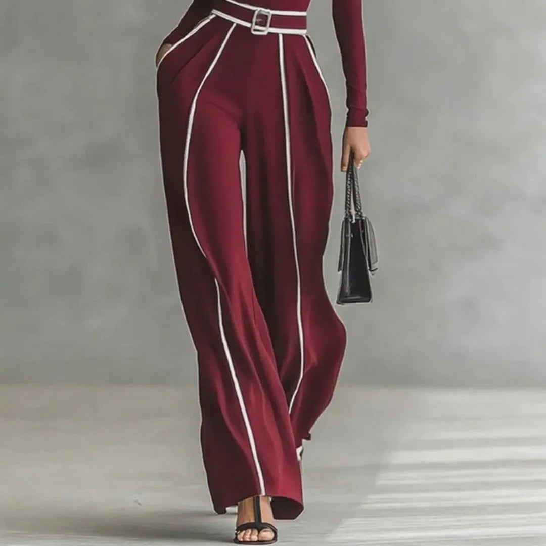 LS | Women’s Contrast-Trim Straight-Leg Trousers