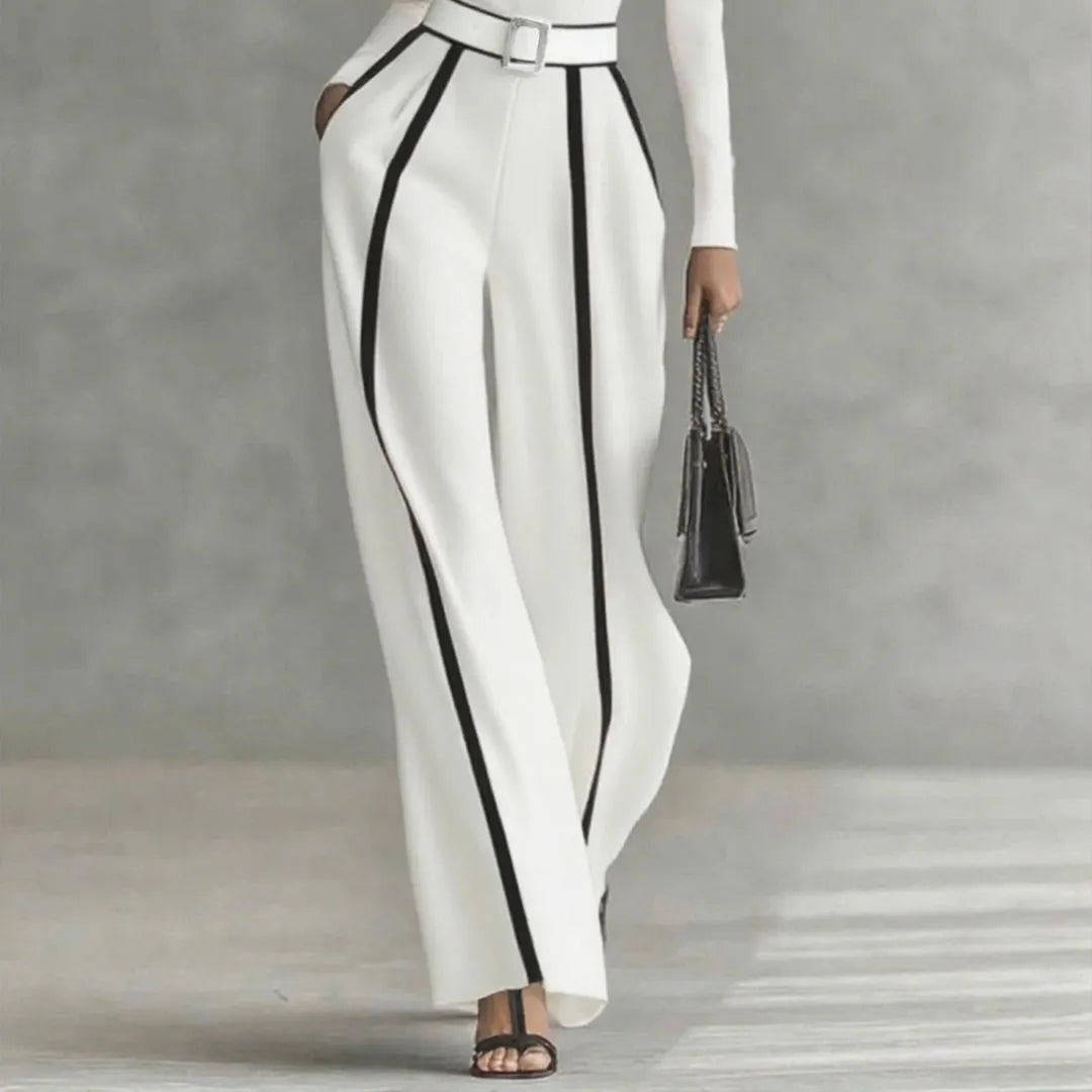 LS | Women’s Contrast-Trim Straight-Leg Trousers