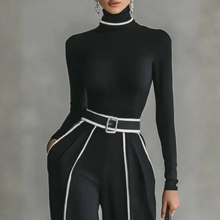 Women’s Contrast Color-Block Turtleneck Top