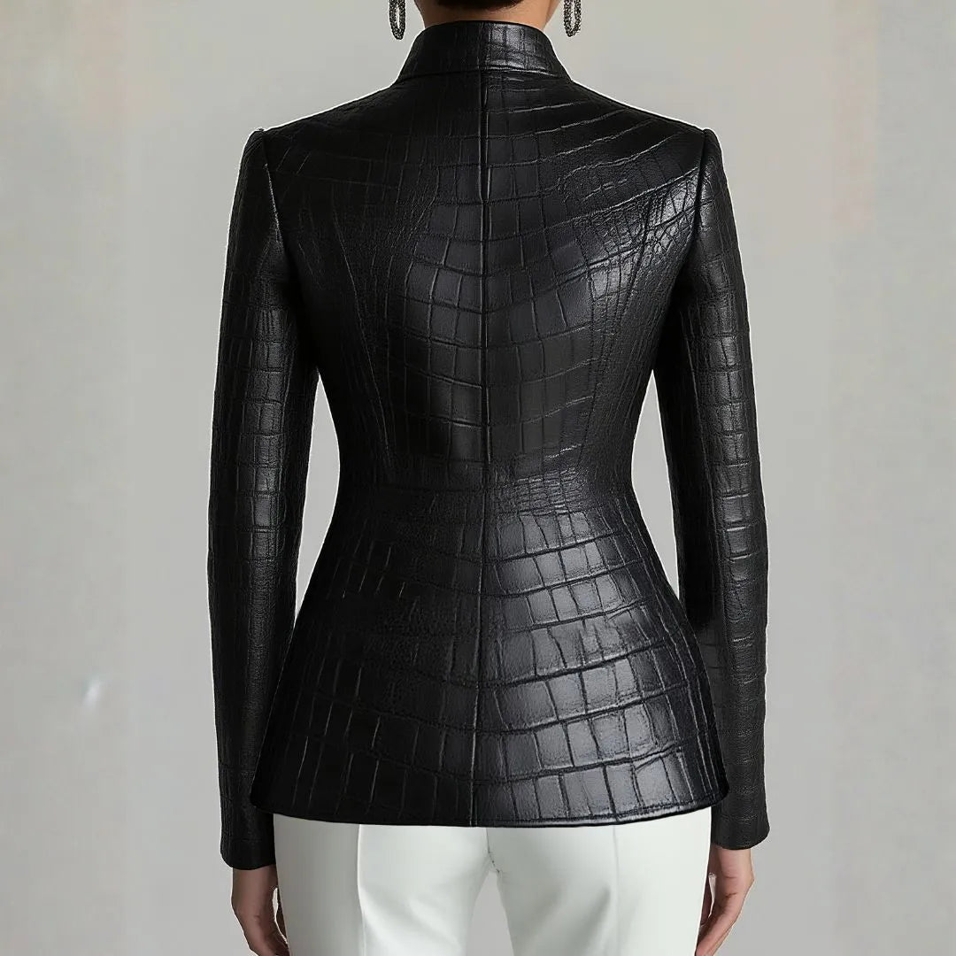 Women’s Croc-Texture Faux Leather Coat