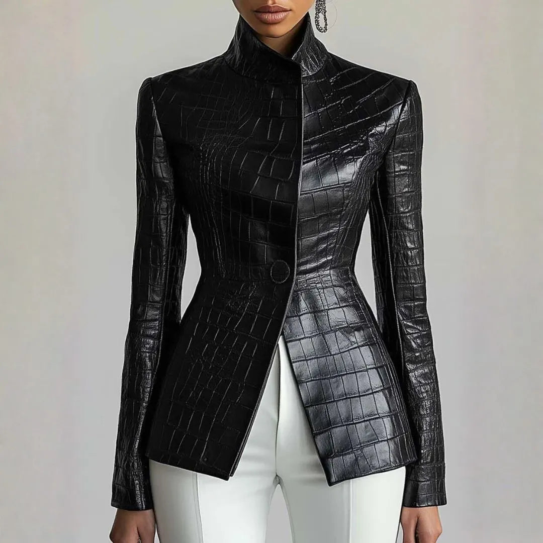 Women’s Croc-Texture Faux Leather Coat