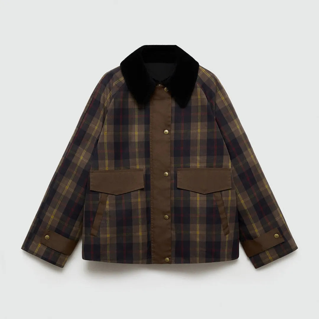Women’s Plaid Corduroy Collar Jacket