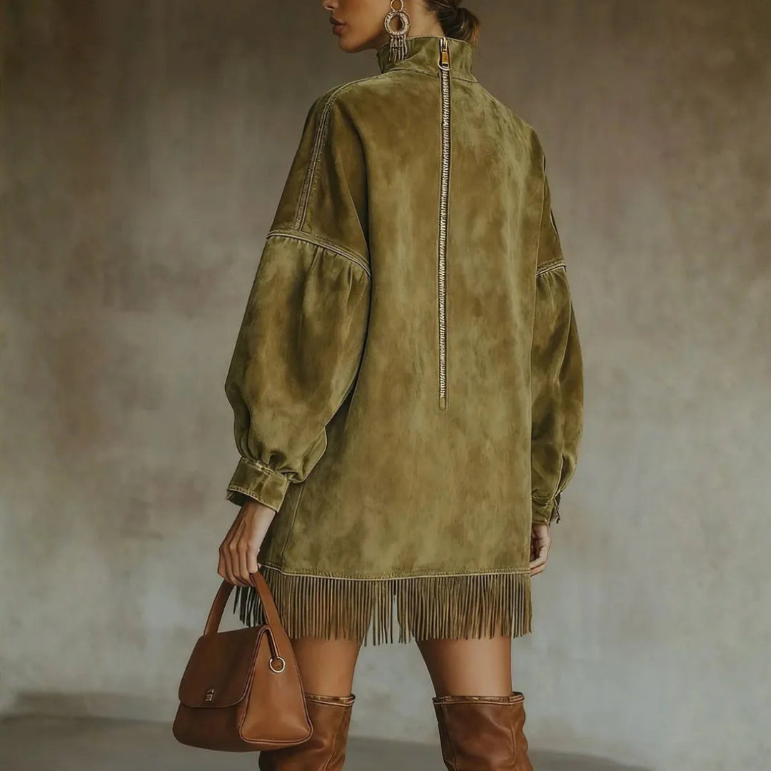 LS | Women’s Suede Balloon Sleeve Tassel Mini Dress
