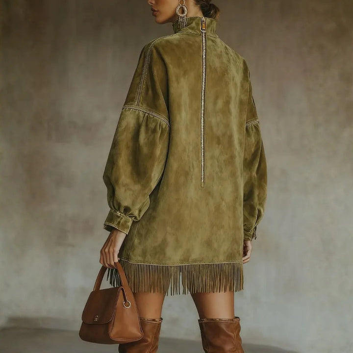 LS | Women’s Suede Balloon Sleeve Tassel Mini Dress