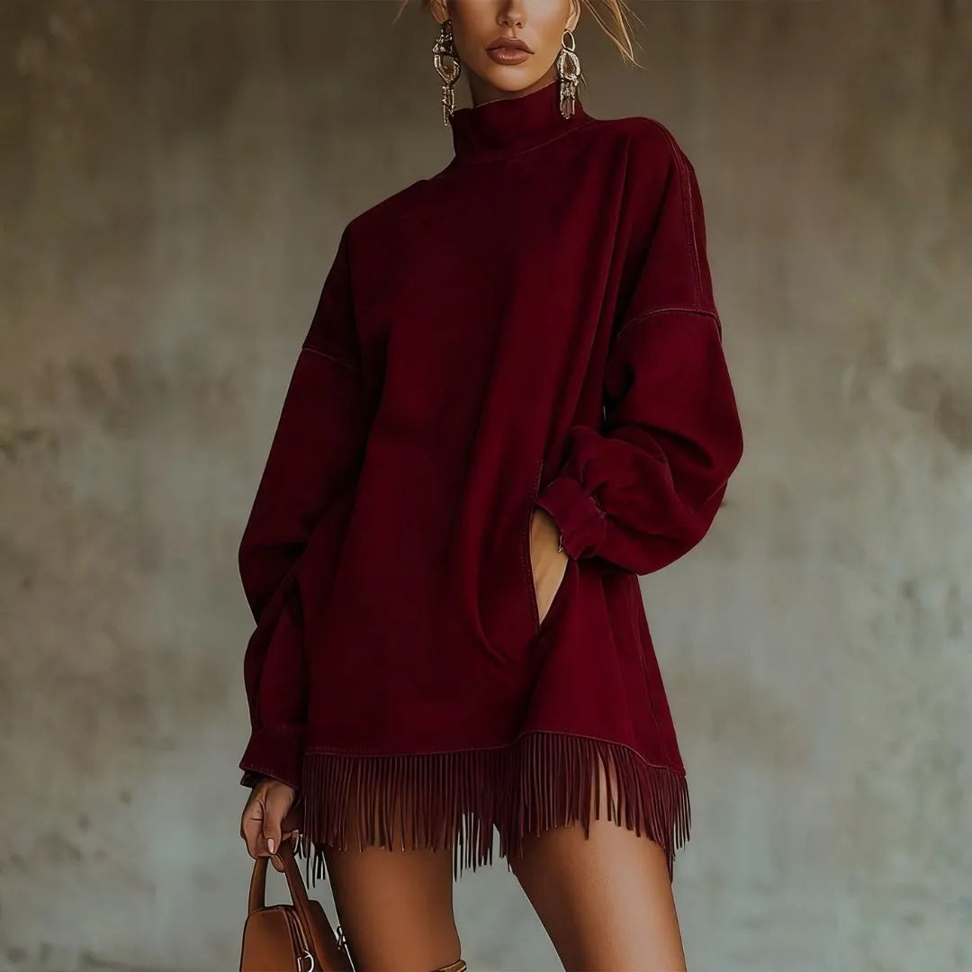 LS | Women’s Suede Balloon Sleeve Tassel Mini Dress