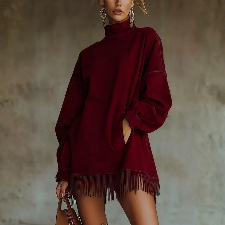 LS | Women’s Suede Balloon Sleeve Tassel Mini Dress
