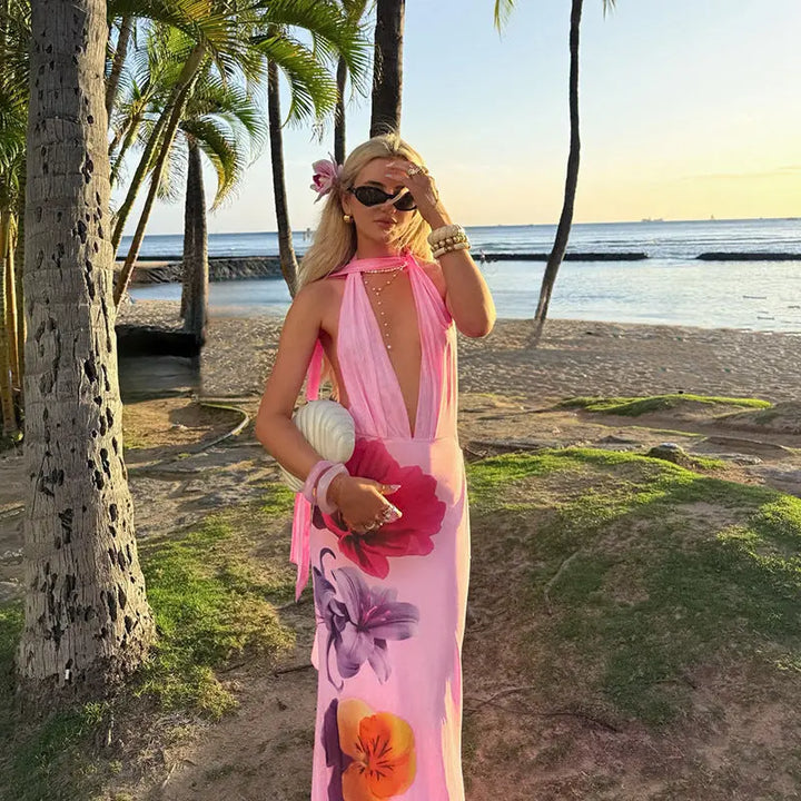 Women Tropical Floral Maxi Dress LionStyle Lion Style
