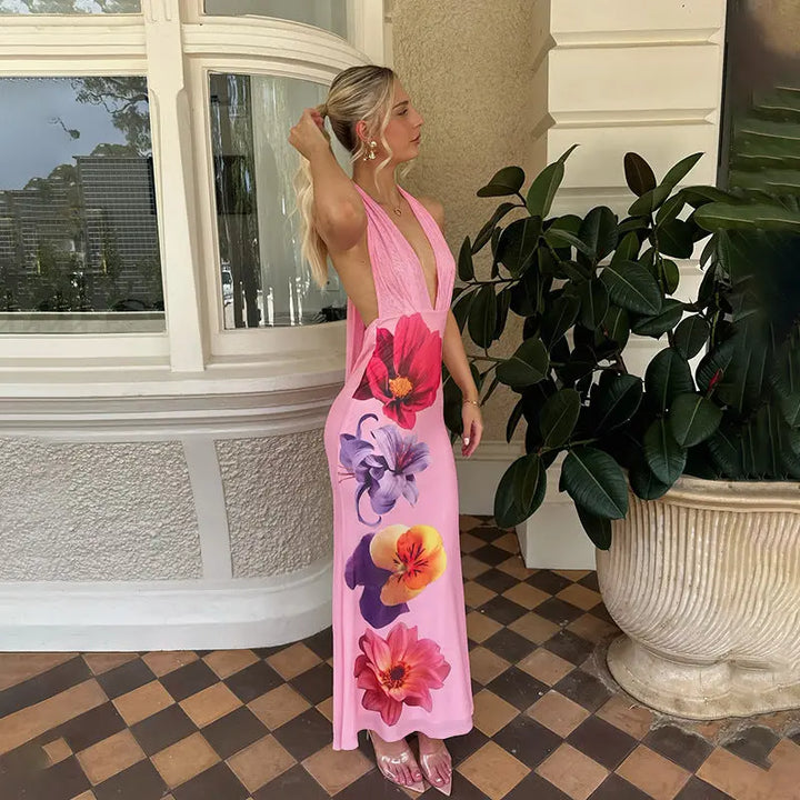 Women Tropical Floral Maxi Dress LionStyle Lion Style