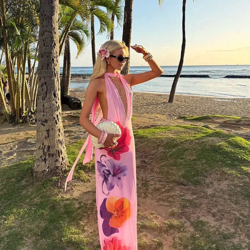 Women Tropical Floral Maxi Dress LionStyle Lion Style