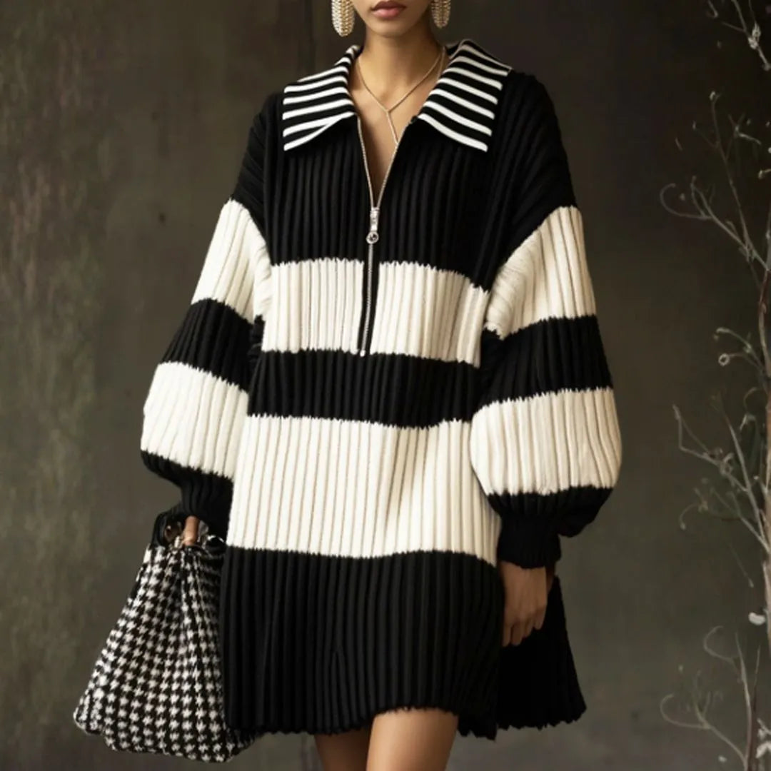 Women’s Two-Tone Striped Shirt-Collar Mini Dress