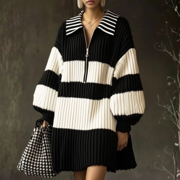 Women’s Two-Tone Striped Shirt-Collar Mini Dress