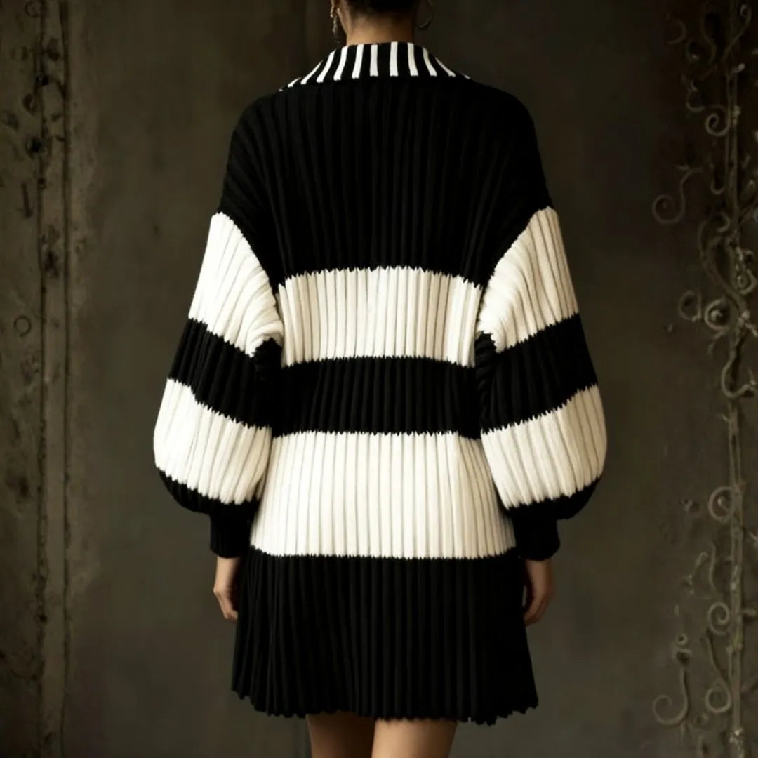 Women’s Two-Tone Striped Shirt-Collar Mini Dress