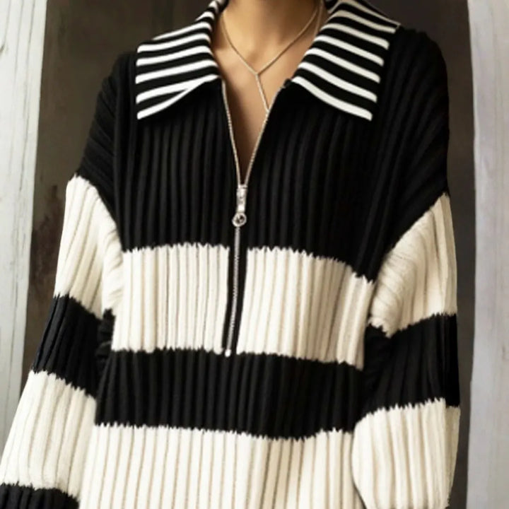 Women’s Two-Tone Striped Shirt-Collar Mini Dress