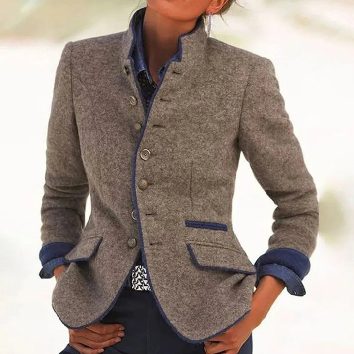 Women's Vintage Stand-Collar Two-Tone Blazer