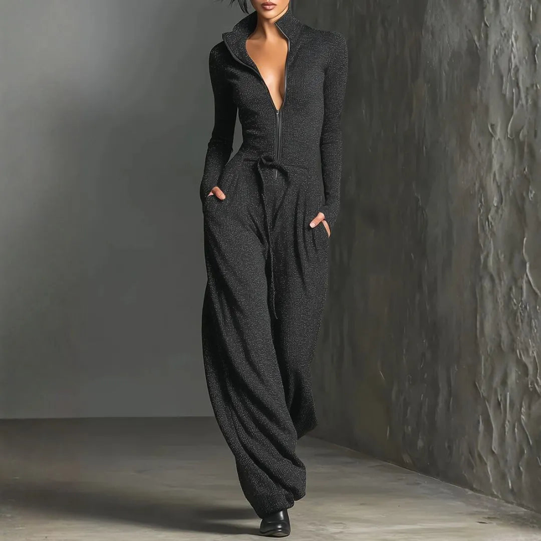 Women’s Zip Mock-Neck Drawstring Jumpsuit