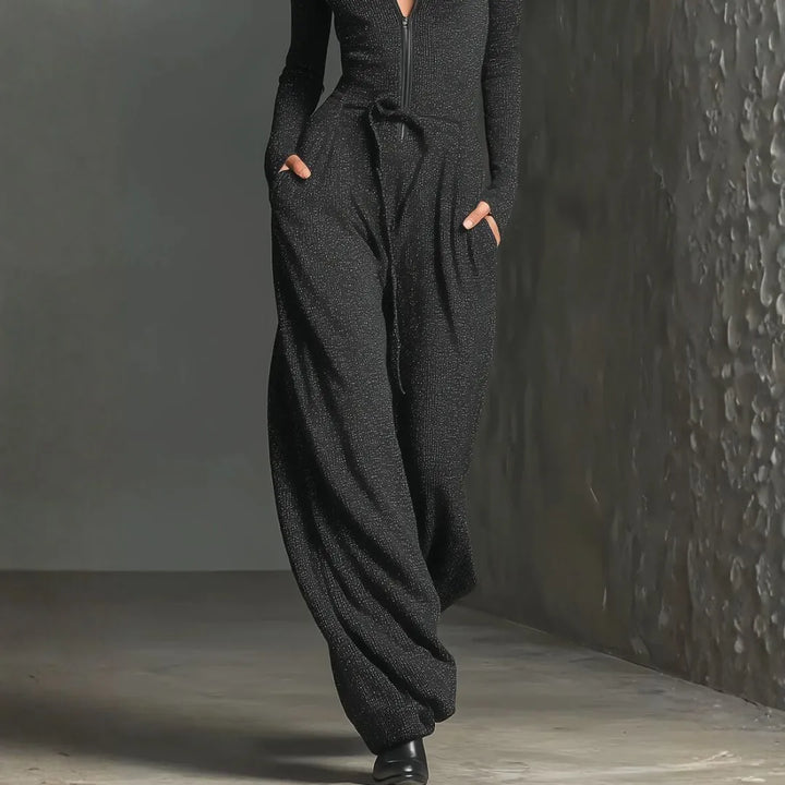 Women’s Zip Mock-Neck Drawstring Jumpsuit