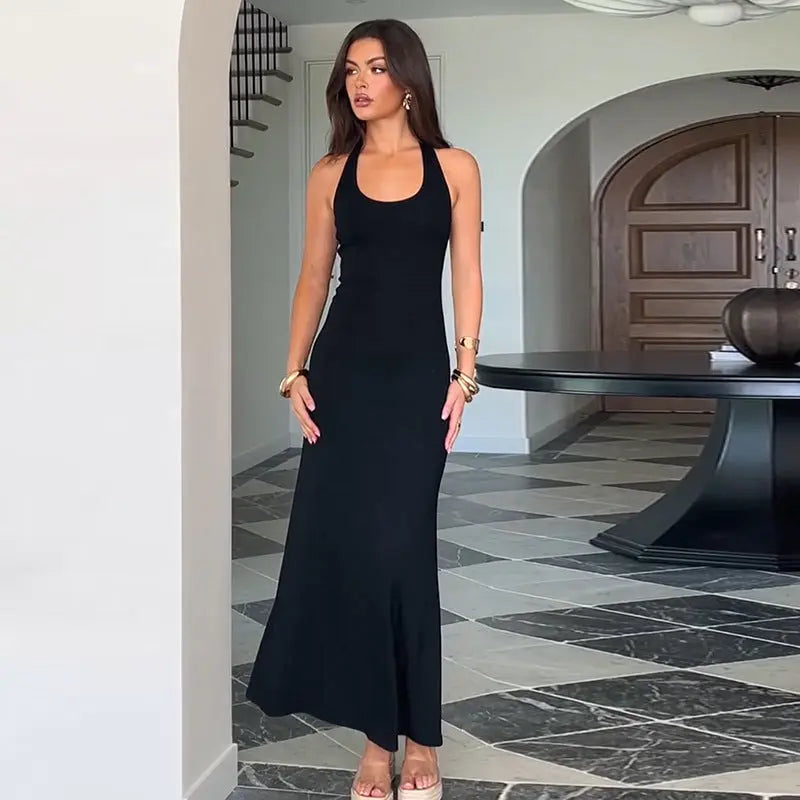 Women's elegant maxi dress with a slim fit and low back WW 2