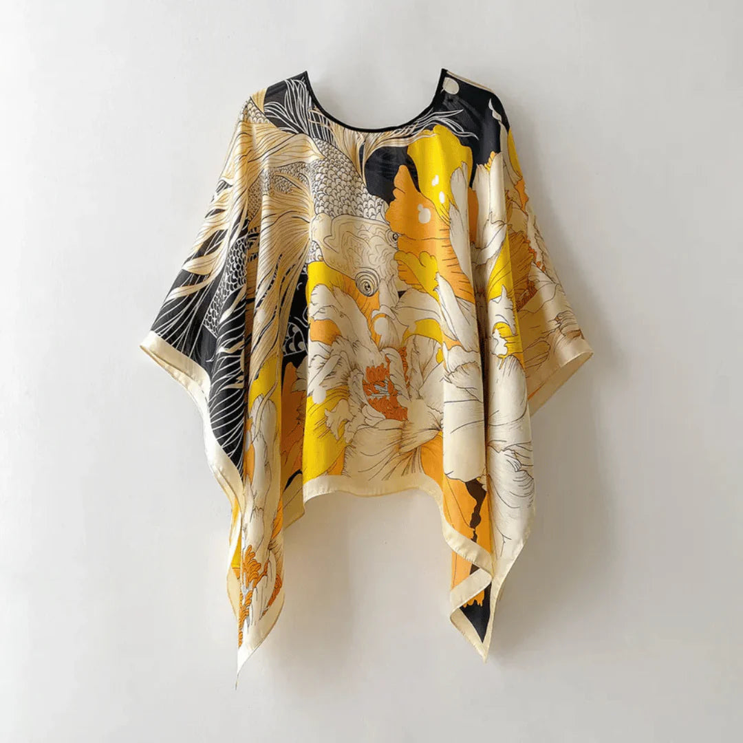 Aurora Silk Printed Poncho Top