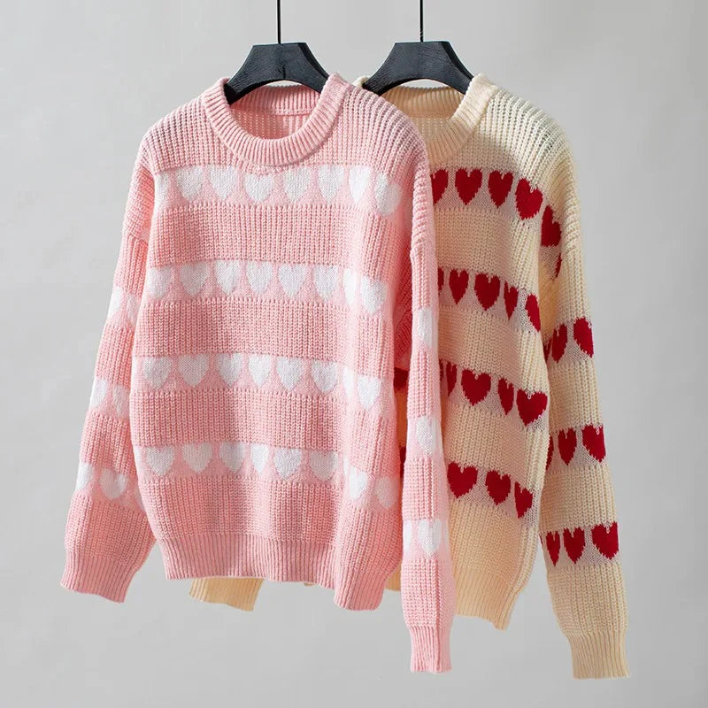 Heart Stripe Knit Sweater