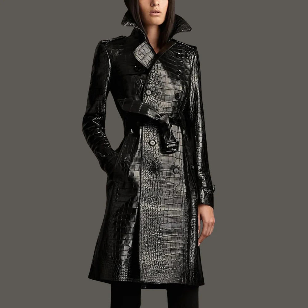 Celeste Belted Leather Trench Coat