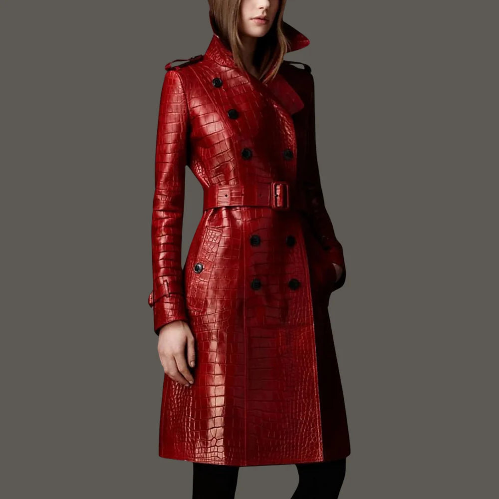 Celeste Belted Leather Trench Coat