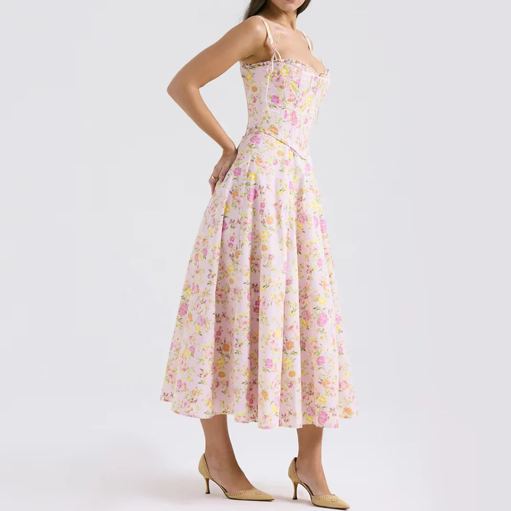 Camellia Lace-Up Floral Corset Dress