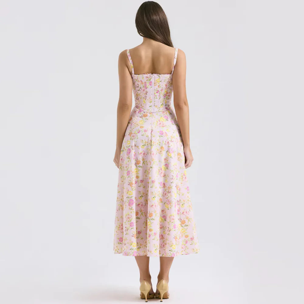 Camellia Lace-Up Floral Corset Dress